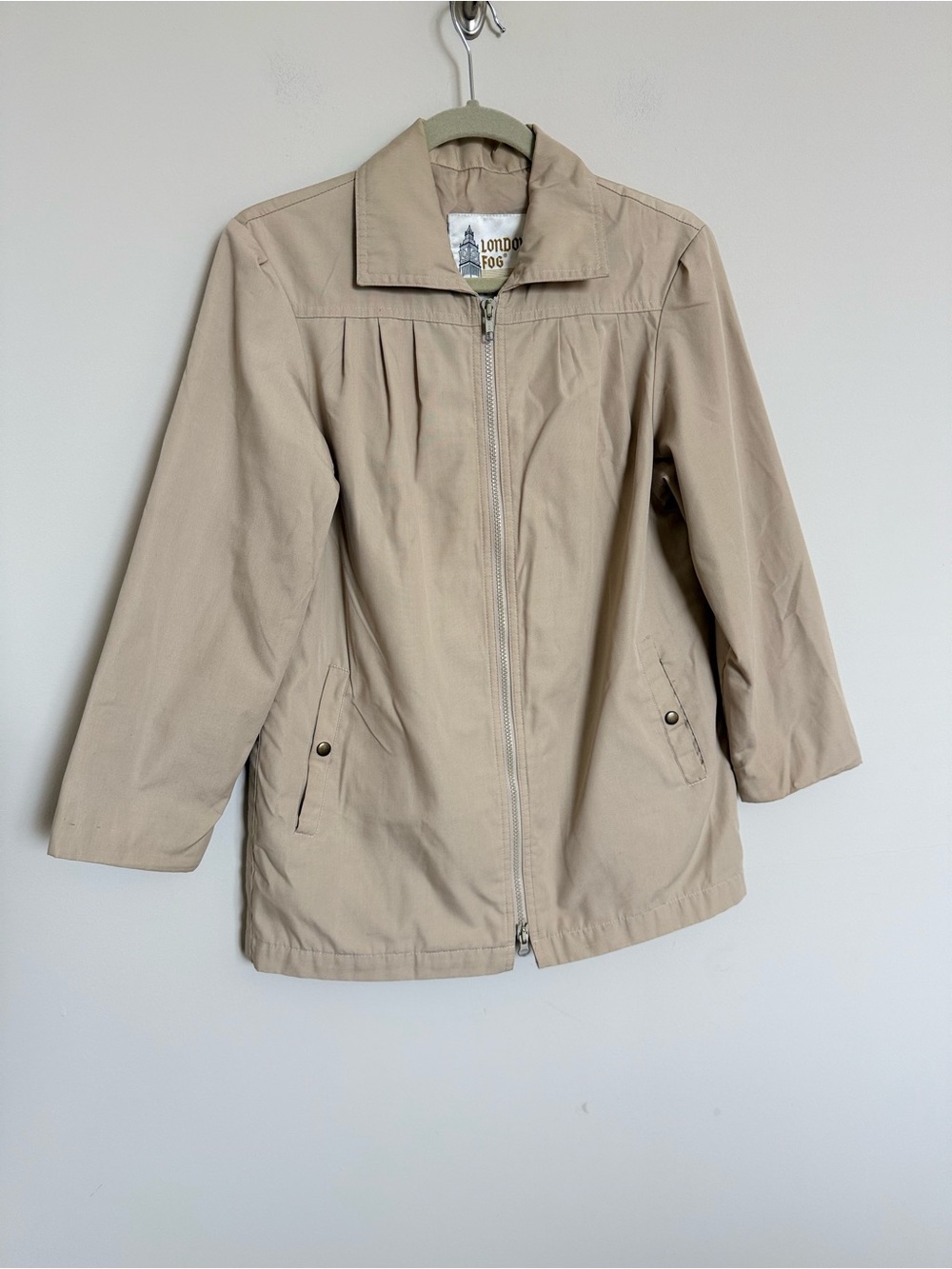 London Fog Beige Zip Utility Jacket Petite 2 Classic Lightweight Coat - Picture 2 of 10